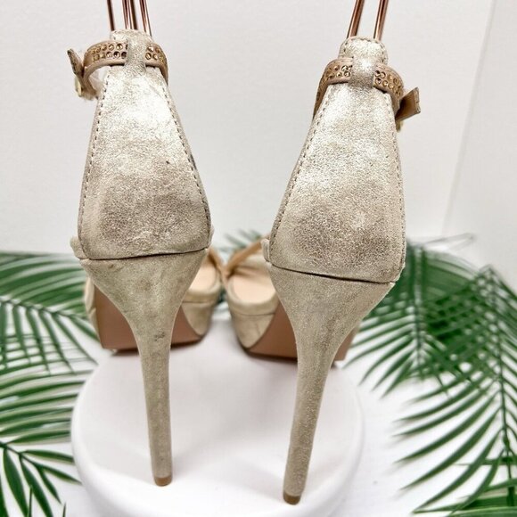 PELLE MODA Onora T-Strap Rhinestones High Heel Sandals In Platinum Size 7M - Picture 8 of 15